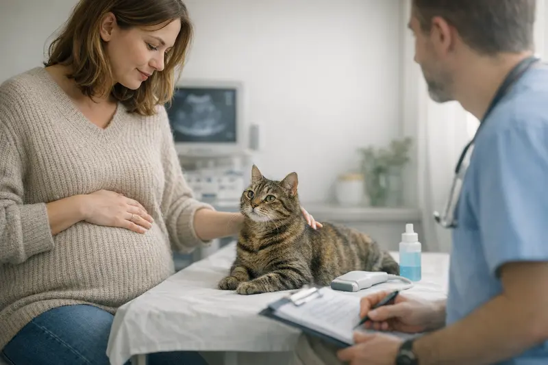Katzenversicherung und Wartezeiten Eine Katze beim Tierarzt, die untersucht wird, während die Optionen der Katzenversicherung besprochen werden.