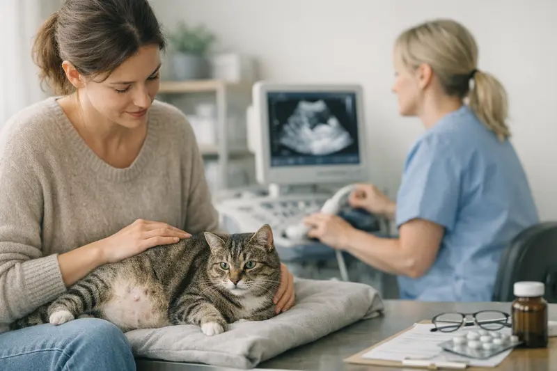 Tierarztkosten bei Katzenversicherungen Gesunde Katze während einer tierärztlichen Untersuchung, die typische Kosten für tierärztliche Behandlungen darstellt.