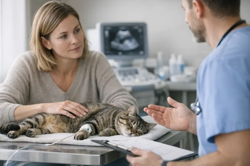 Tierarztkosten bei Katzenuntersuchungen Ein Tierarzt untersucht eine neugierige Katze, um mögliche gesundheitliche Probleme festzustellen.