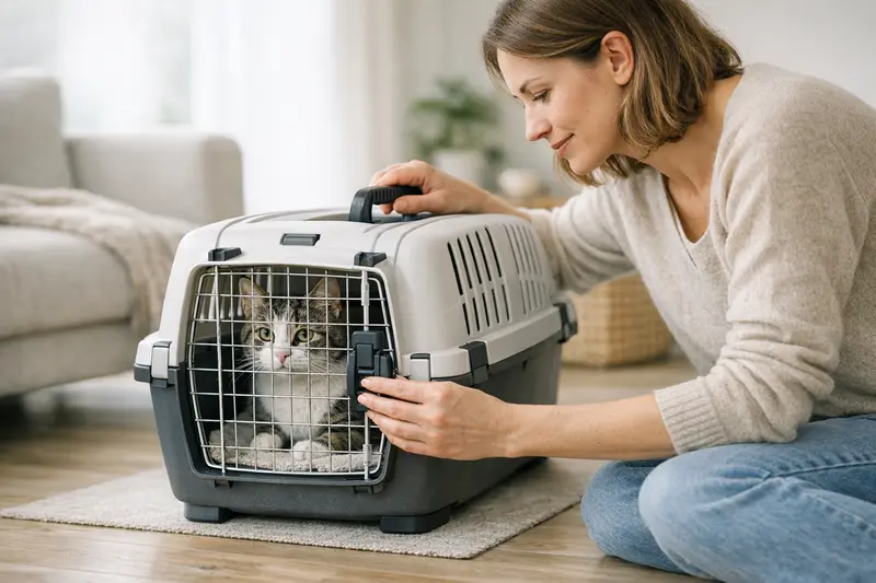Sichere Transportbox für Katzen Eine sichere Transportbox für Katzen mit stabiler Bauweise und sicheren Verschlüssen.