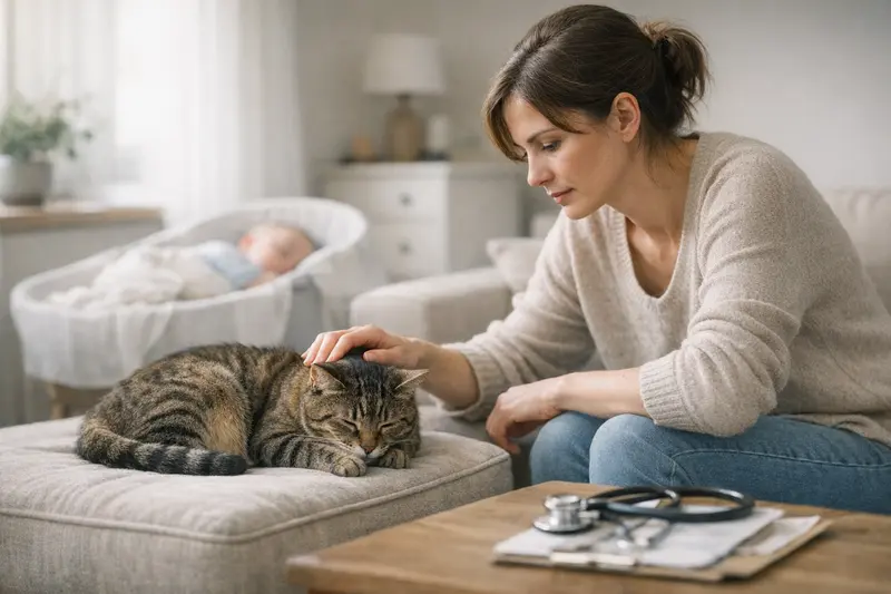 Stress bei Katzen im Haushalt Katze zeigt Anzeichen von Stress, während sich im Haushalt Veränderungen vollziehen.