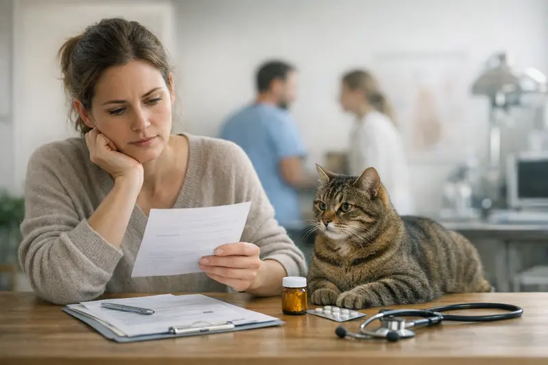 Tarifvergleich Tierkrankenversicherung Eine Katze vor einem Laptop, der Informationen zu Tierkrankenversicherungen anzeigt.