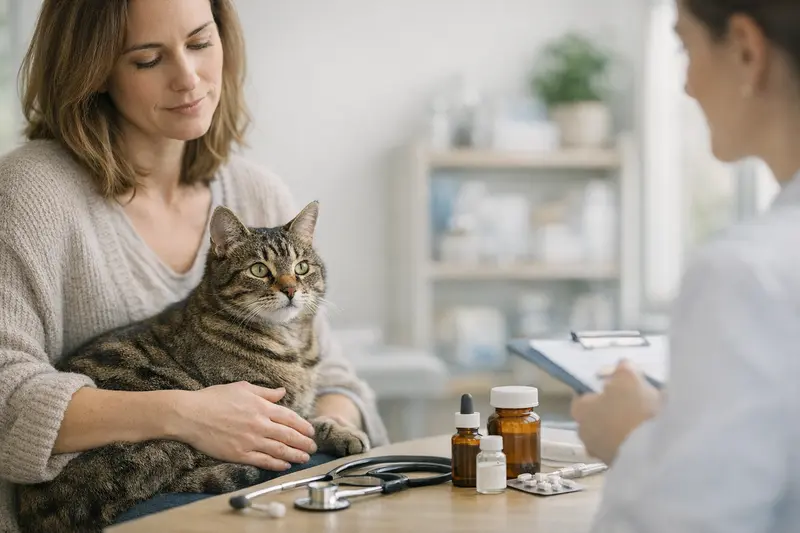 Vorsorgeuntersuchung Katze Eine Katze bei einer Vorsorgeuntersuchung, um die Bedeutung von Vorsorgeleistungen in der Katzenversicherung zu verdeutlichen.