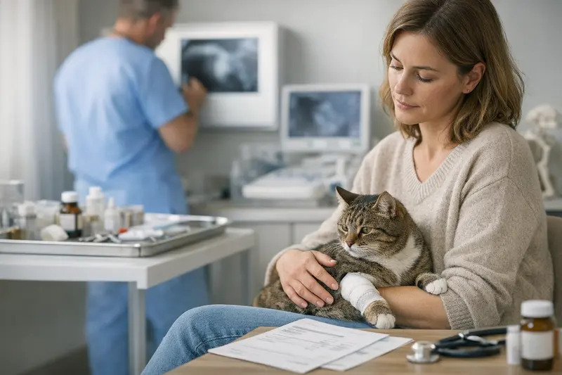 Katzenarzt untersucht eine Katze nach einem Zwischenfall.