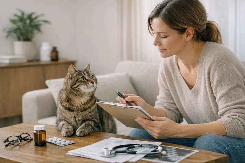 Tarifvergleich Katzenversicherung Eine Katze sitzt auf einem Tisch und schaut neugierig auf einen Tarifvergleich für Katzenversicherungen.