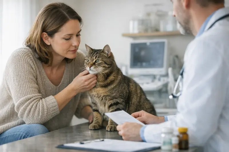 Katzengesundheit und Harnwegsprobleme Eine Katze mit Stresssymptomen, die tierärztliche Untersuchung benötigt.