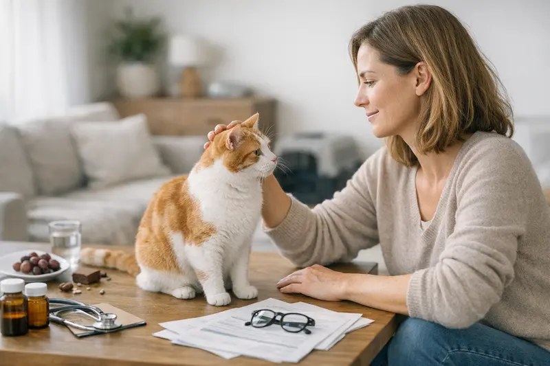 Tarifvergleich Katzenkrankenversicherung Eine gesunde Katze sitzt entspannt in ihrem Zuhause und schaut neugierig ins Bild, während das Thema Tarifvergleich für Katzenkrankenversicherungen besprochen wird.