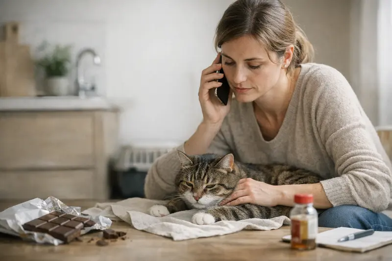 Eine Katze wird beim Tierarzt untersucht, nachdem sie möglicherweise giftige Substanzen aufgenommen hat.