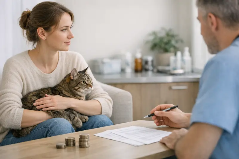 Katze beim Tierarzt Eine Katze wird von ihrem Tierarzt untersucht, um die beste Versicherungslösung zu finden.