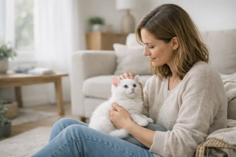 Katzenversicherung: Beste Zeitpunkt für Absicherung Eine gesunde, neugierige Katze mit weißem Fell und blauen Augen entspannter Ausblick auf ihre Umgebung.