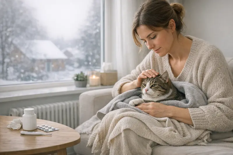 Wohnungskatze im Winter mit Versicherung Eine gesunde Wohnungskatze liegt entspannt auf einem Fensterbrett im Winter.