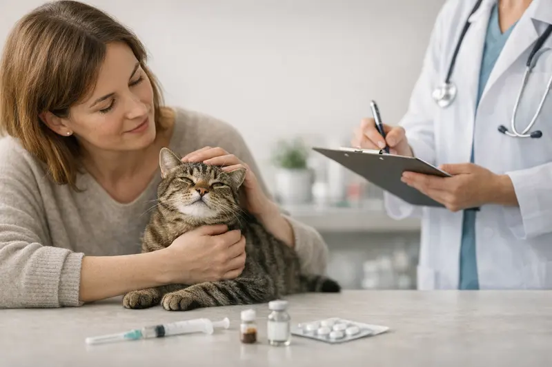 Tierarztuntersuchung einer Katze zur Klärung der Kostenübernahme durch eine Katzenversicherung.