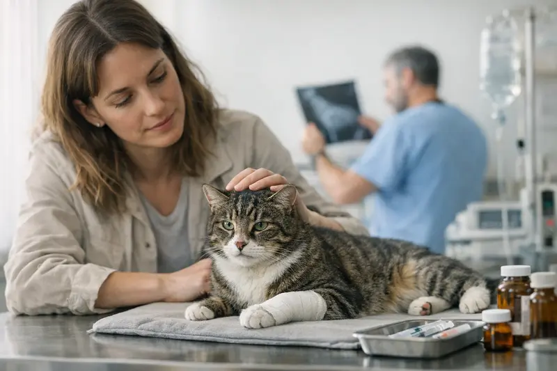 Gesunde Katze im Freigang mit Blick auf die Natur