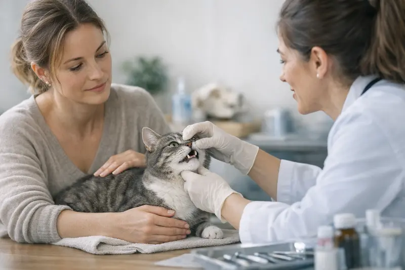 Katzen Zahnbehandlung Tierarzt Eine Katze beim Tierarzt, die eine Zahnbehandlung durchläuft.