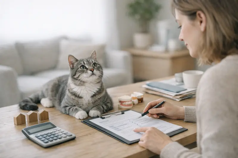 Tierarztbesuch zur Zahnuntersuchung einer Katze mit Tierhalter