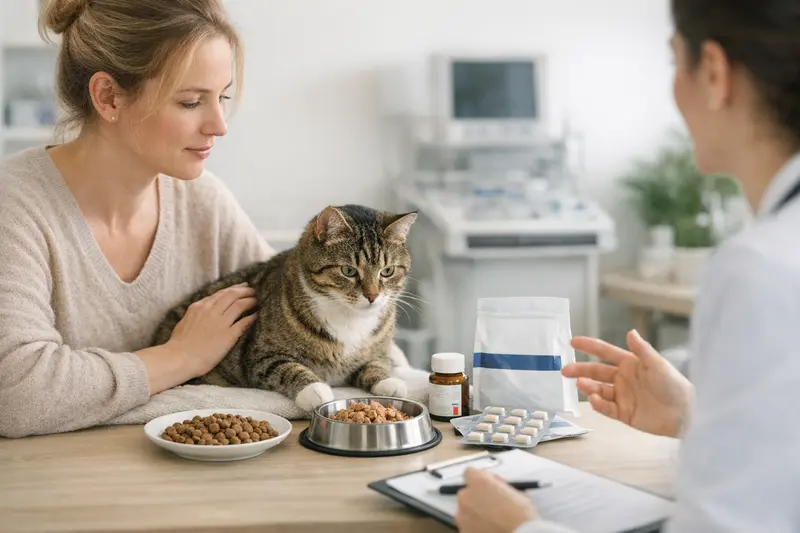 Katzenuntersuchung beim Tierarzt Eine Katze bei der tierärztlichen Untersuchung zur Klärung einer möglichen Allergie.