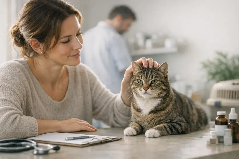 Gesundheitscheck für Katzen Eine Katze beim Gesundheitscheck beim Tierarzt zur Prävention von Krankheiten