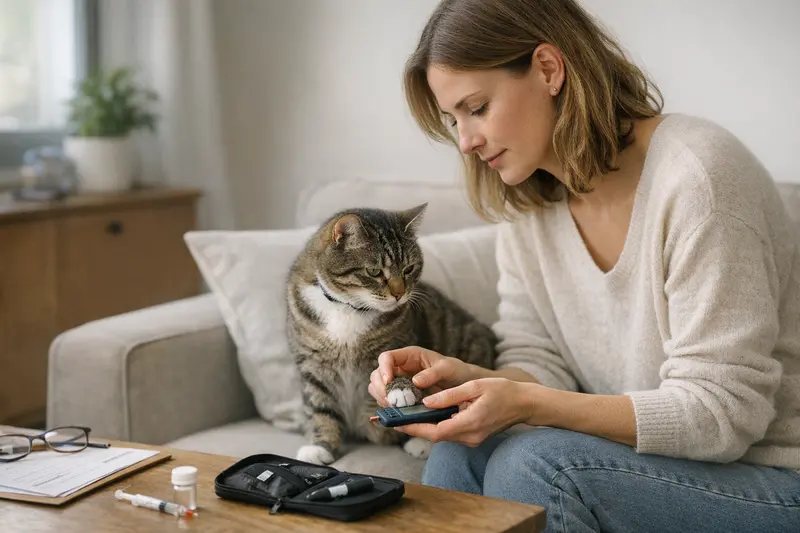 Eine Katze, die beim Tierarzt untersucht wird, um Vorerkrankungen zu ermitteln.