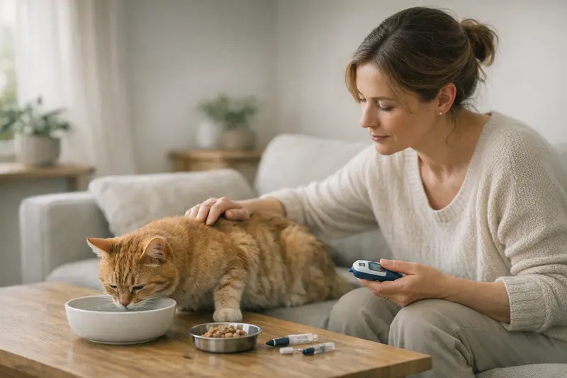 Symptome von Diabetes bei Katzen Eine Katze mit stumpfem Fell, die Anzeichen von Diabetes zeigt.