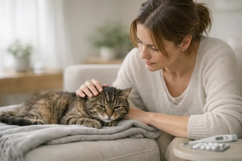Symptome von Würmern bei Katzen Eine Katze mit stumpfem Fell zeigt Anzeichen von Wurmbefall.