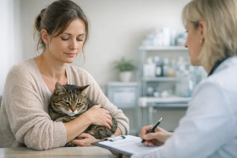 Eine Katze wird beim Tierarzt untersucht, um gesundheitliche Symptome abzuklären.