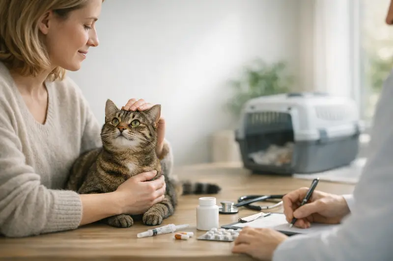 Vorsorgeuntersuchung Katze Eine Katze beim Besuch beim Tierarzt zur Vorsorgeuntersuchung.