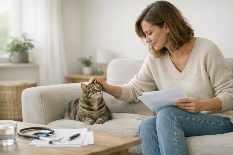 Beste Zeit für Katzenversicherung Katzendoktor untersucht eine gesunde Katze vor dem Abschluss einer Krankenversicherung.