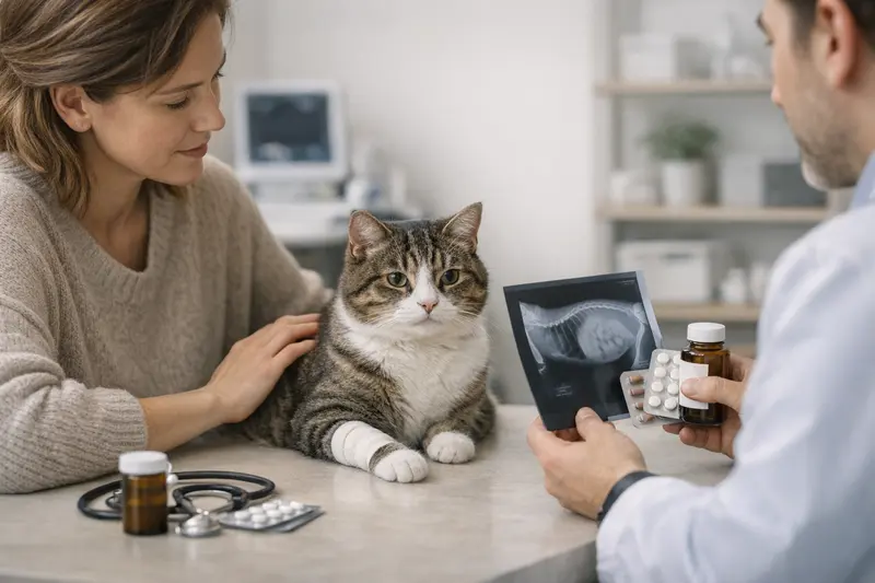 Katze beim Tierarzt für umfassende Behandlung Eine Katze beim Tierarzt zur Untersuchung, was die Wichtigkeit von Behandlungskosten verdeutlicht.