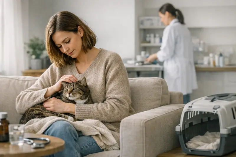 Veterinäruntersuchung einer Katze Eine gesunde Katze beim Tierarzt zur Untersuchung.
