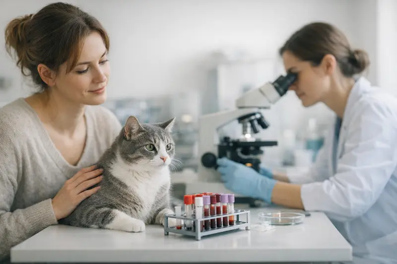Katzenkrankenversicherung und Laboruntersuchungen Katzendoktor führt eine Blutuntersuchung zur Diagnostik durch.