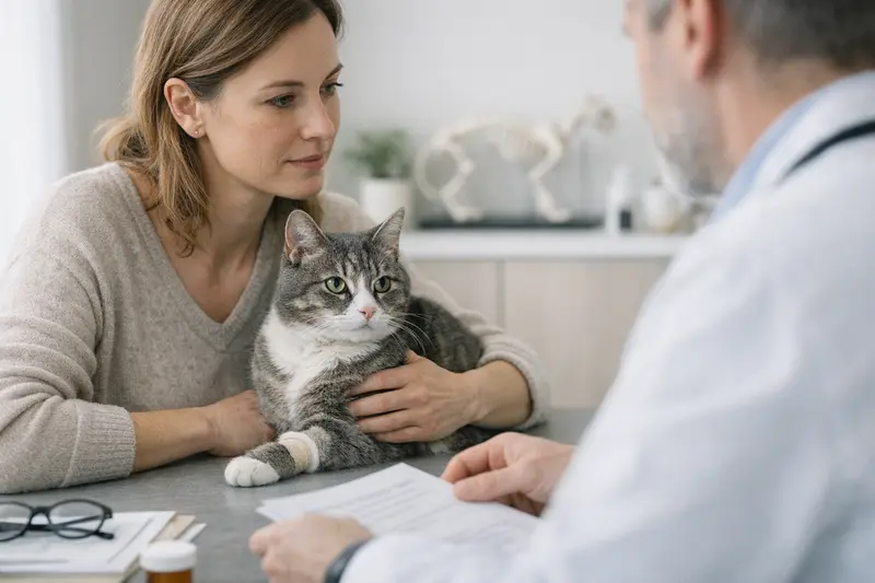 Katze beim Tierarzt zur Gesundheitsüberprüfung Eine Katze beim Tierarzt, um Gesundheitsprobleme zu klären.