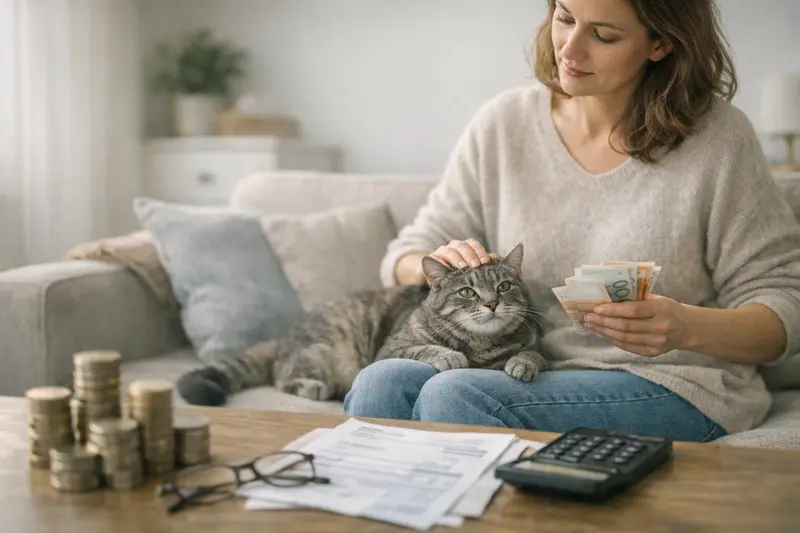 Selbstbeteiligung bei Tierarztkosten für Katzen Eine Katze beim Tierarzt, die auf eine Untersuchung vorbereitet wird und die Kosten für die Behandlung reflektiert.