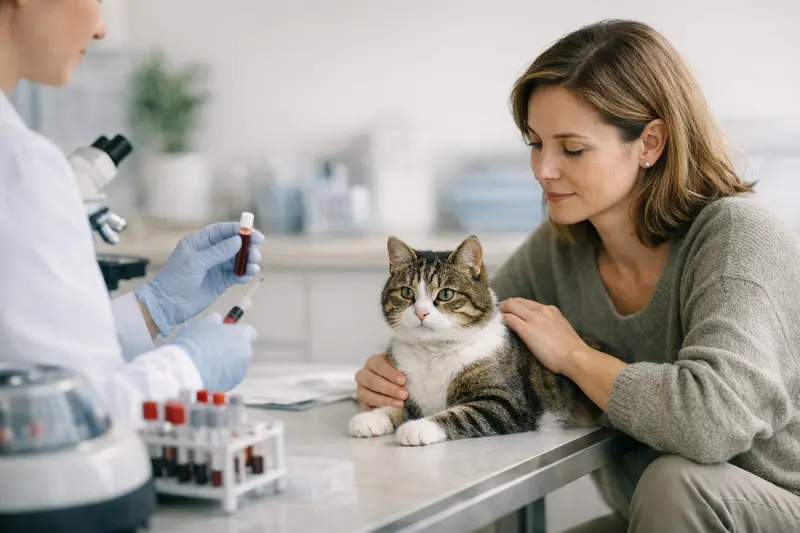 Katzenversicherung und diagnostische Untersuchungen Katzengesundheit: Eine Katze bei einer Blutuntersuchung beim Tierarzt.