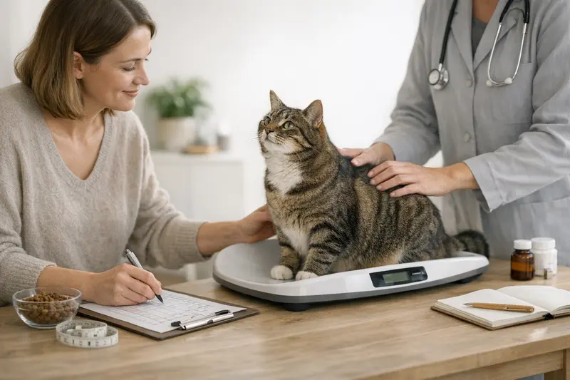 Gesundheitscheck für Katzen Katzenhalter führt einen Gesundheitscheck bei seiner Katze durch.