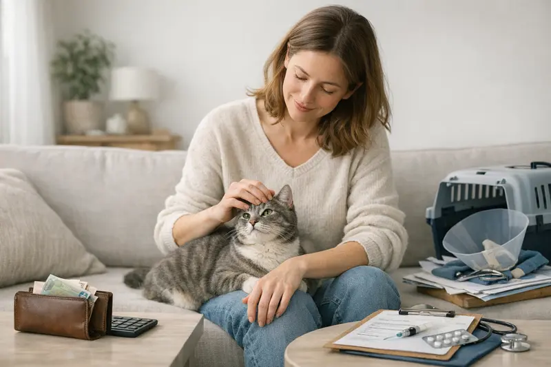Katzenvorsorge beim Tierarzt Eine Katze beim Tierarzt, die für eine Vorsorgeuntersuchung vorbereitet wird.