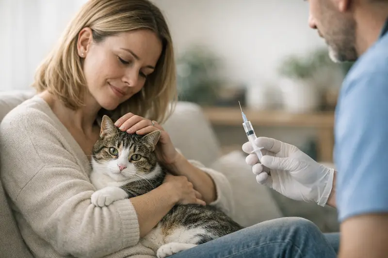 Katzenimpfung beim Tierarzt Eine Katze bekommt eine Impfung beim Tierarzt, um sich vor Krankheiten zu schützen.