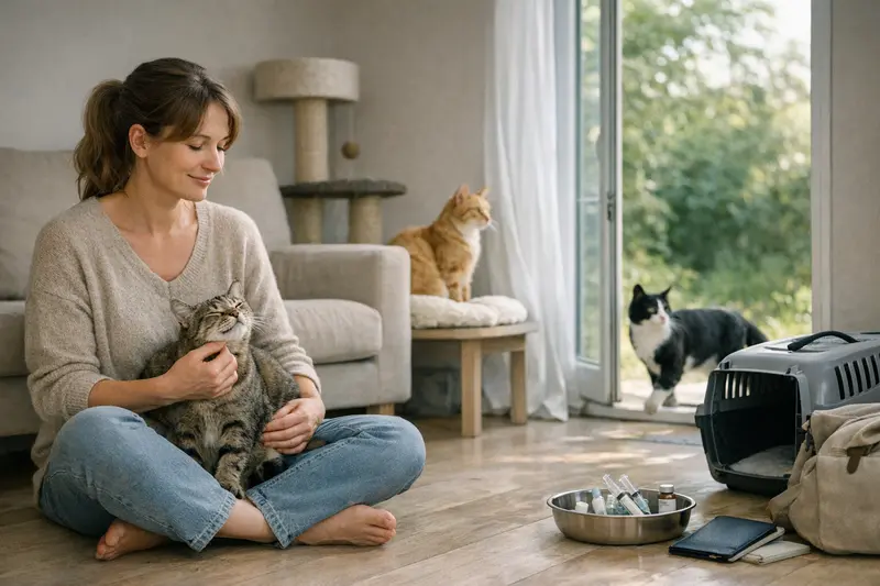 Lebensstil der Katze und Absicherung Katzensituation zeigt Wohnungskatze im sicheren Raum und symbolisiert die Bedeutung des Lebensstils für die Absicherung.