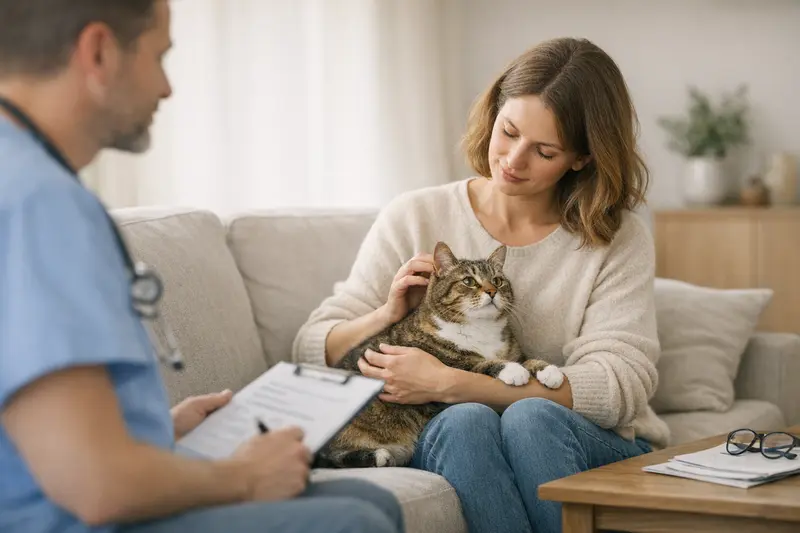 Vorteile einer Katzenkrankenversicherung Eine gesunde Katze beim Tierarzt zeigt, wie wichtig eine Katzenkrankenversicherung ist.