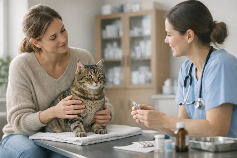 Vorsorgeuntersuchung für Katzen Eine Katze beim Tierarzt, die vorsorglich untersucht wird.