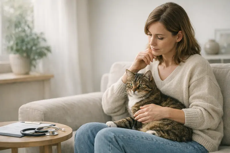 Eine Katze wird von einem Tierarzt untersucht, um bestehende Erkrankungen zu klären.