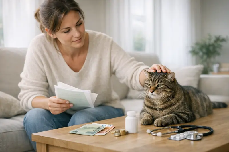 Selbstbeteiligung bei Tierarztkosten für Katzen Eine Katze auf der Tierarztliege, die auf eine Untersuchung wartet, was die Rolle der Selbstbeteiligung verdeutlicht.