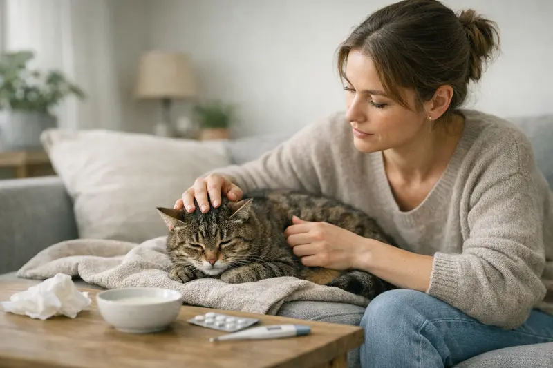 Eine Katze zeigt Anzeichen von Unverträglichkeit nach dem Trinken.