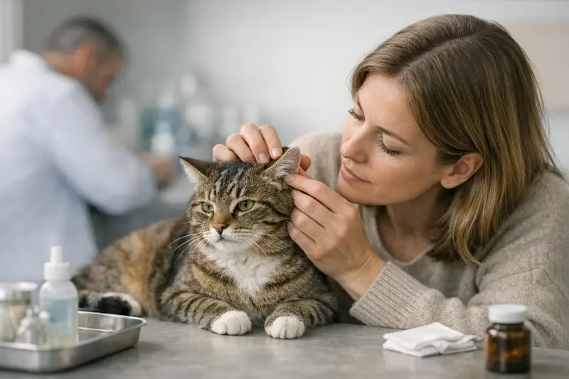 Katzenversicherung Ohrprobleme Katzenarzt untersucht die Ohren einer Katze auf Ohrprobleme.