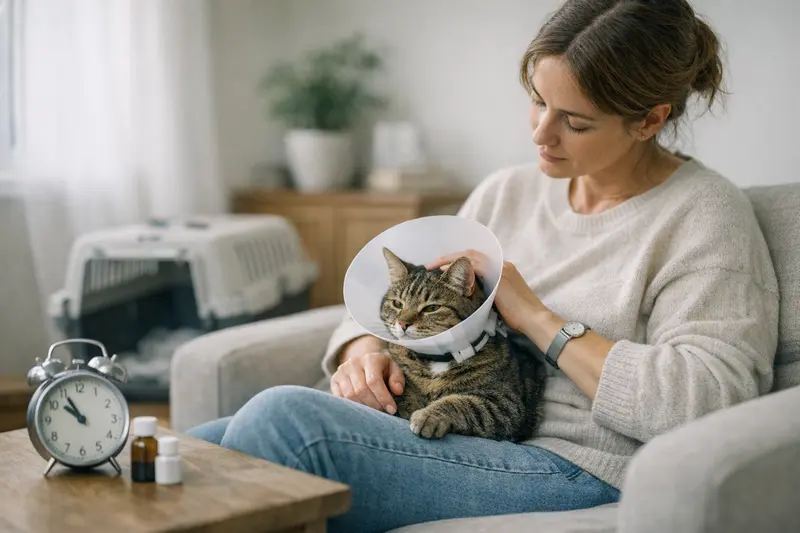 Tierarztuntersuchung Katze Wartezeiten Eine Katze beim Tierarzt während der Untersuchung, um die Wichtigkeit von Wartezeiten in der Katzenversicherung zu verdeutlichen.