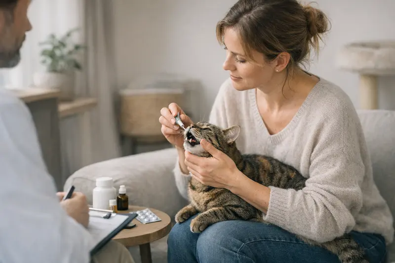 Flohprophylaxe bei Katzen Eine Katze beim Tierarzt während der Flohprophylaxe.