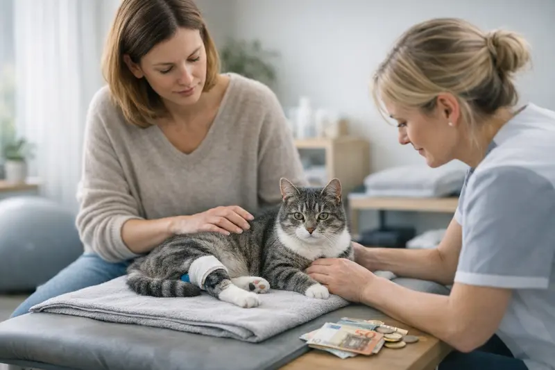 Katze in Physiotherapie Katze wird in einer Physiotherapie behandelt, um ihre Gesundheit zu fördern.