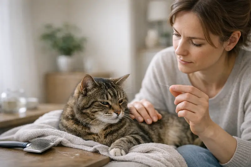 Ausfall von Schnurrhaaren bei Katzen Katzen-Schnurrhaare im Fokus, die teilweise ausfallen, was bei Katzen normal sein kann.
