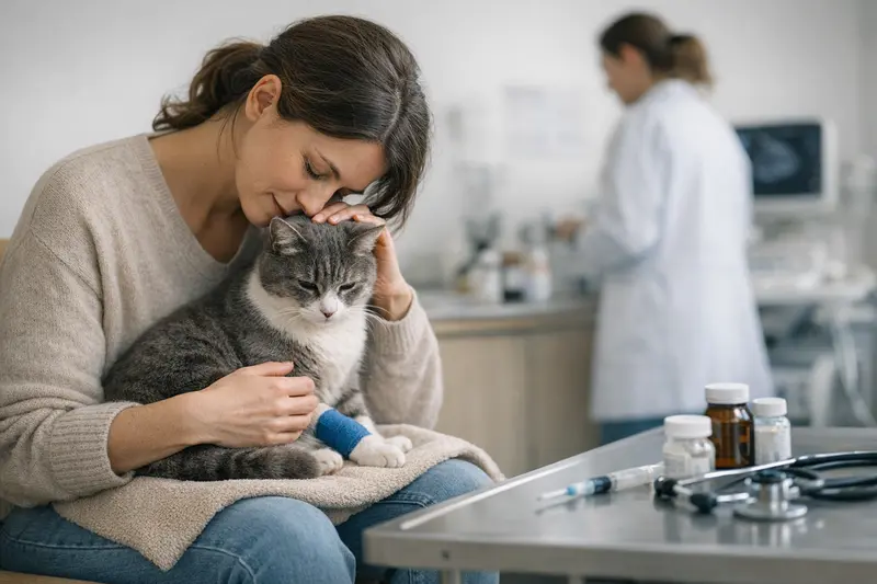 Tierärztliche Untersuchung einer Katze Eine Katze wird von einem Tierarzt untersucht, um mögliche Gesundheitsprobleme festzustellen.