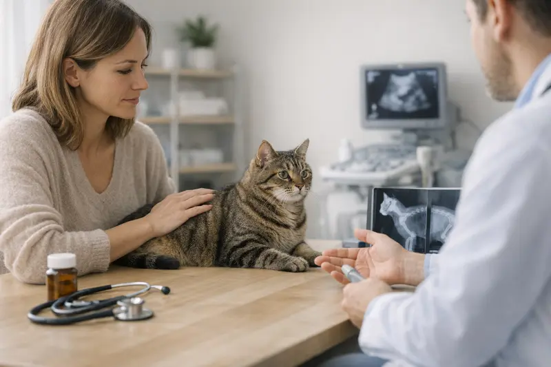 Katzengesundheit: Ein Tierarzt untersucht eine Katze.