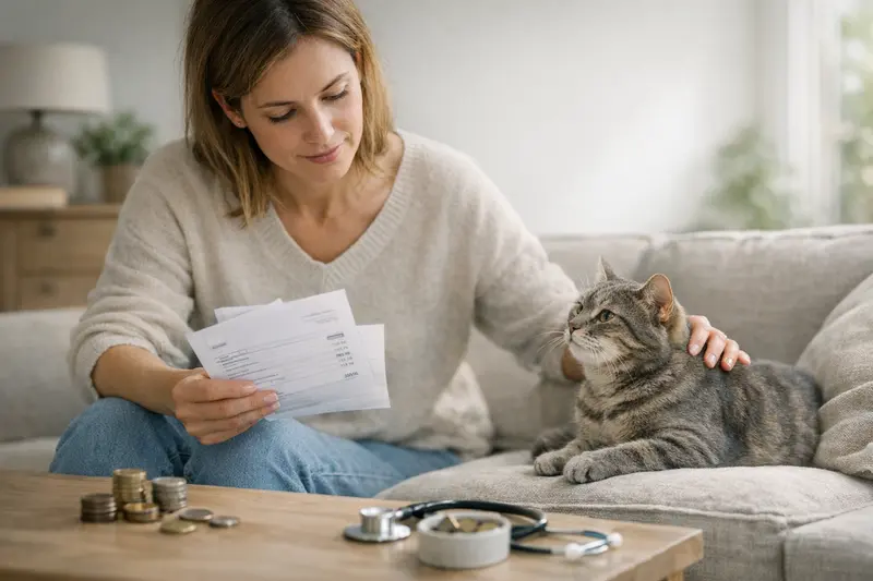 Eine Katze beim Tierarzt, um das Thema Selbstbeteiligung bei Tierarztkosten zu veranschaulichen.